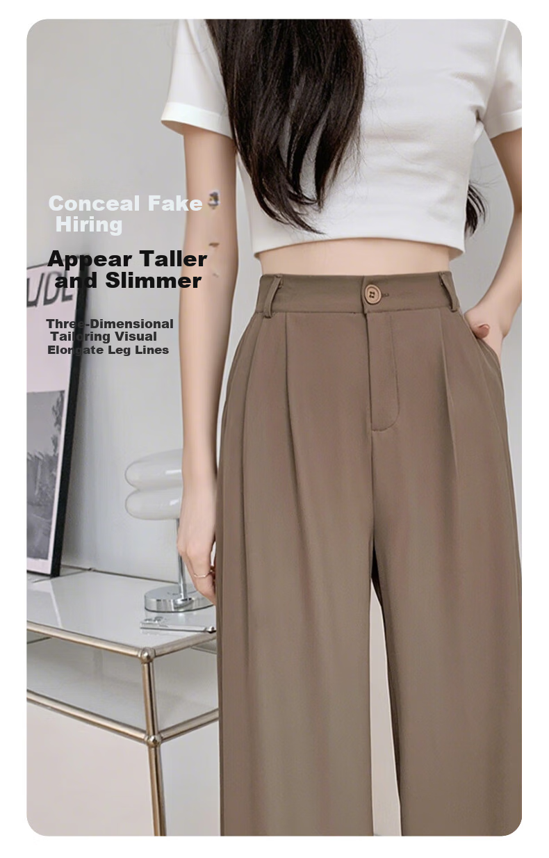 FitonTon Women's Casual Dress Pants Autumn Winter 2025 Fashion Versatile High-Waist Straight-Leg Slim Wide-Leg Trousers 3