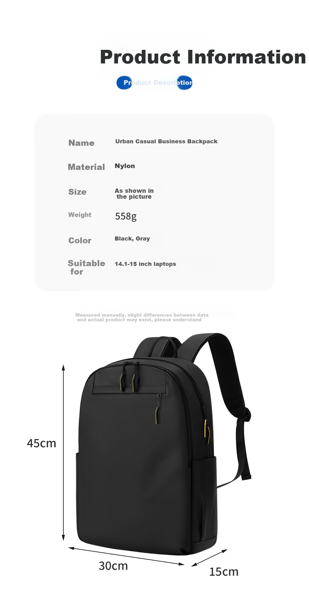 Biyoumei Business Laptop Backpack Large Capacity Travel Multifunctional Commuter Bag Black 13