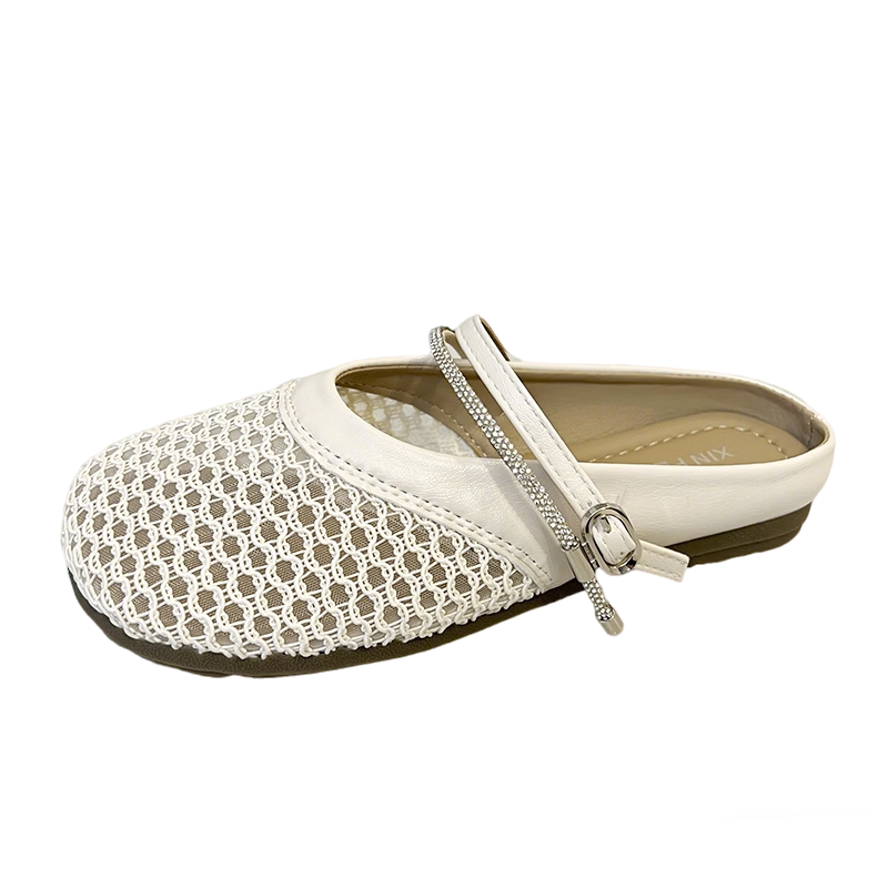 Cartelo Crocodile Women's Summer New Flat Hollow Out Fishnet Breathable Closed Toe Half Slippers Sandals 1788 Off-White Size 36