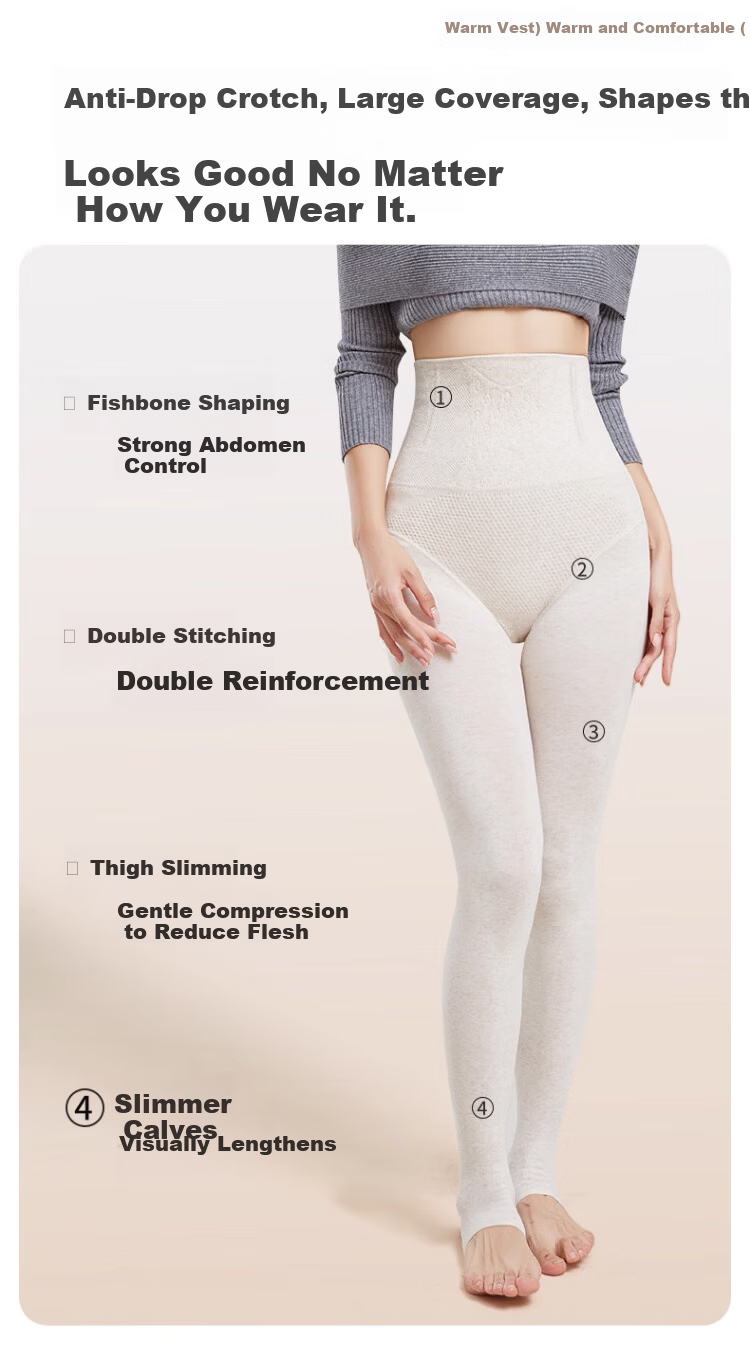 Caiyue Plus Size Cotton Leggings for Women, High Waist Fishbone Anti-Rolling Fleece-Lined Thickened Tights with Tummy Control 3