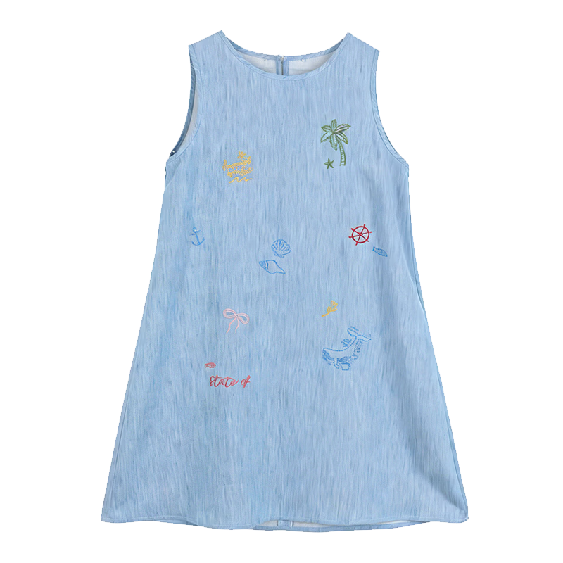 CHANZUIGOU Girls' Tencel Linen Denim Dress 2026 Summer New Elegant Printed Sleeveless Dress