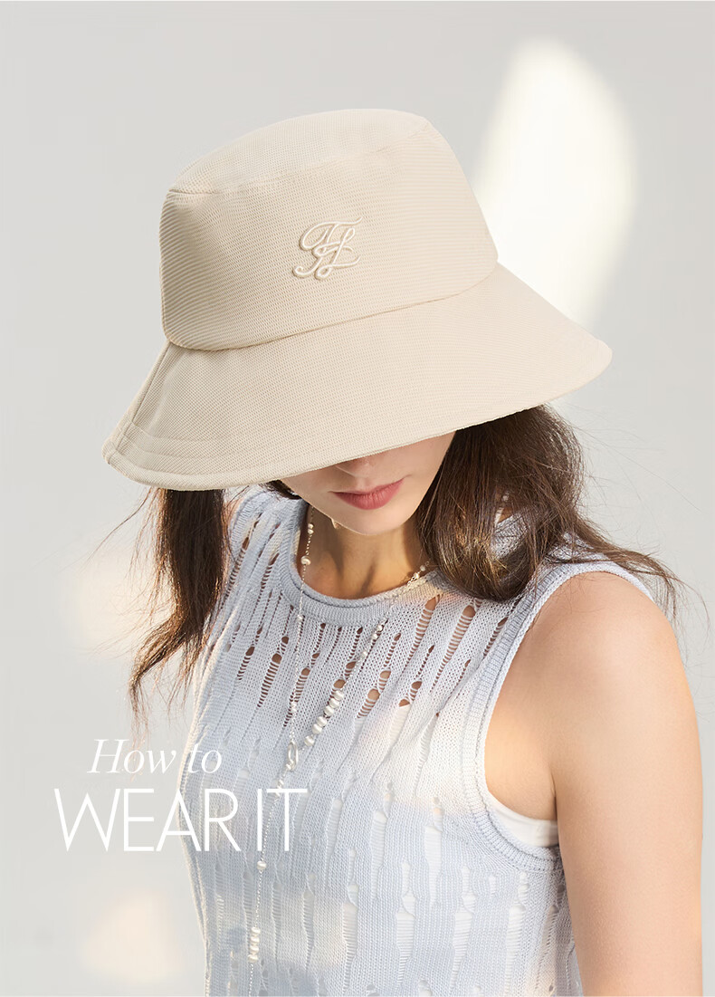 ELLE Waffle Embroidered Fisherman Hat Women's Summer Sun Protection UV Breathable Sunshade Hat Gift 11