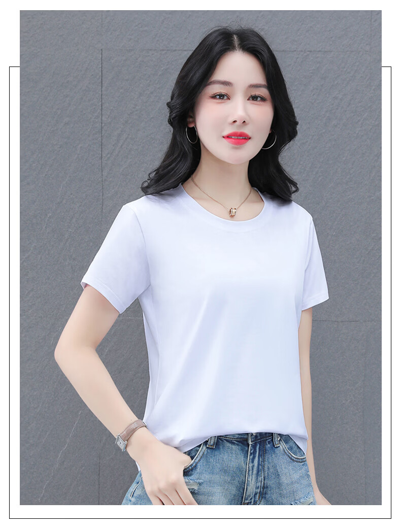 Shuangxing Pure Cotton Short Sleeve T-Shirt Women Summer Regular Shoulder Basic Solid Color Casual Middle-aged Plus Size Slim Fit Top Khaki L 22