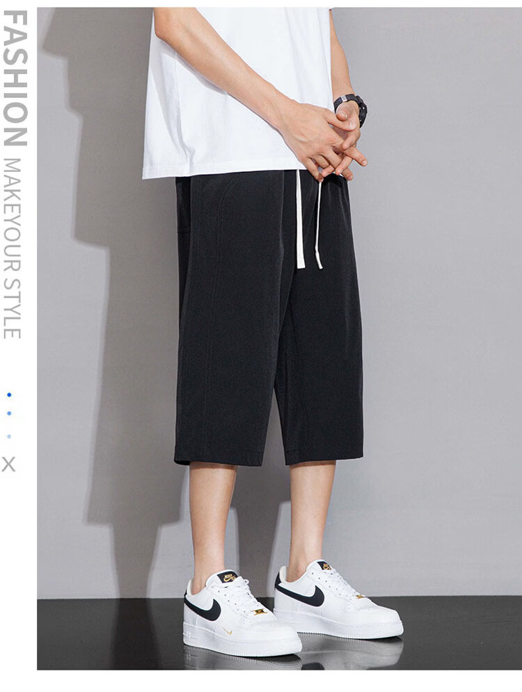 ROMON Men's Summer Thin Loose Casual Straight Five-Point Shorts Breathable Cool Black M 4
