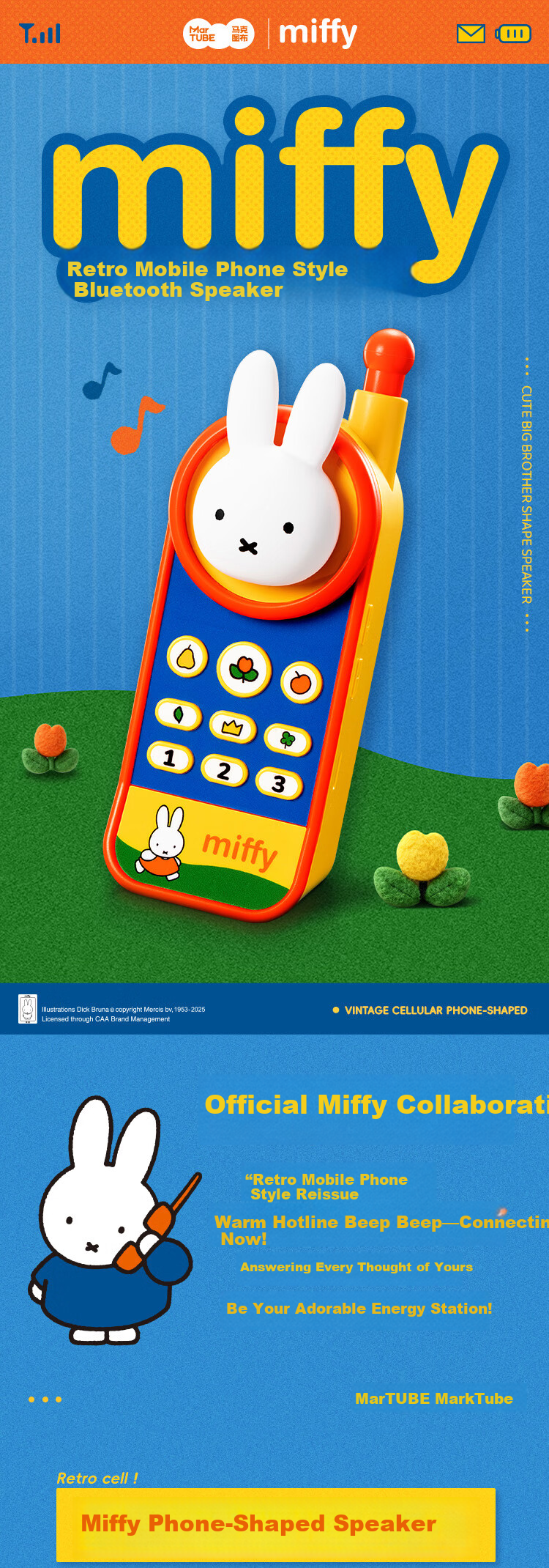 MARtube Miffy Big Brother Mobile Phone Speaker Bluetooth Wireless Portable High-Quality Collaborative Desktop Ornament Gift for Children Adults 18-Year-Old Girls Birthday Gift 1