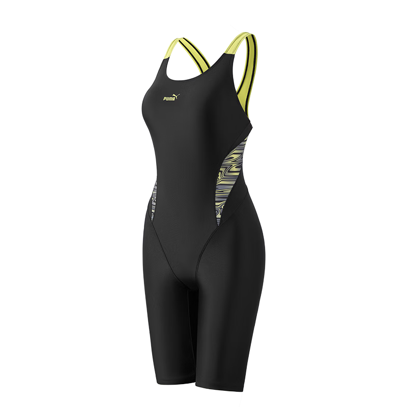 PUMA Women's One-Piece Five-Point High-Waist Slimming Swimsuit UV Protection Antibacterial High Elasticity Body-Shaping Professional Swimwear