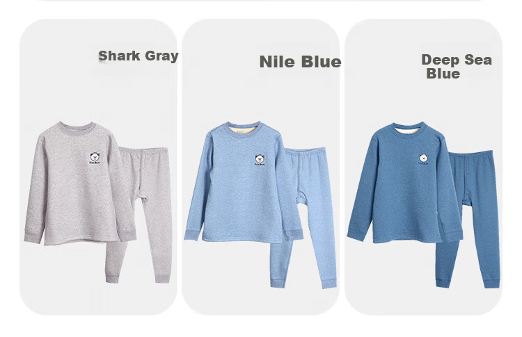 Hodohome Children's Thermal Underwear, Boys' Class A Fleece-Lined Thickened Color-Spun Seamless Cartoon Autumn Top And Pants Set 301, Size 120 9