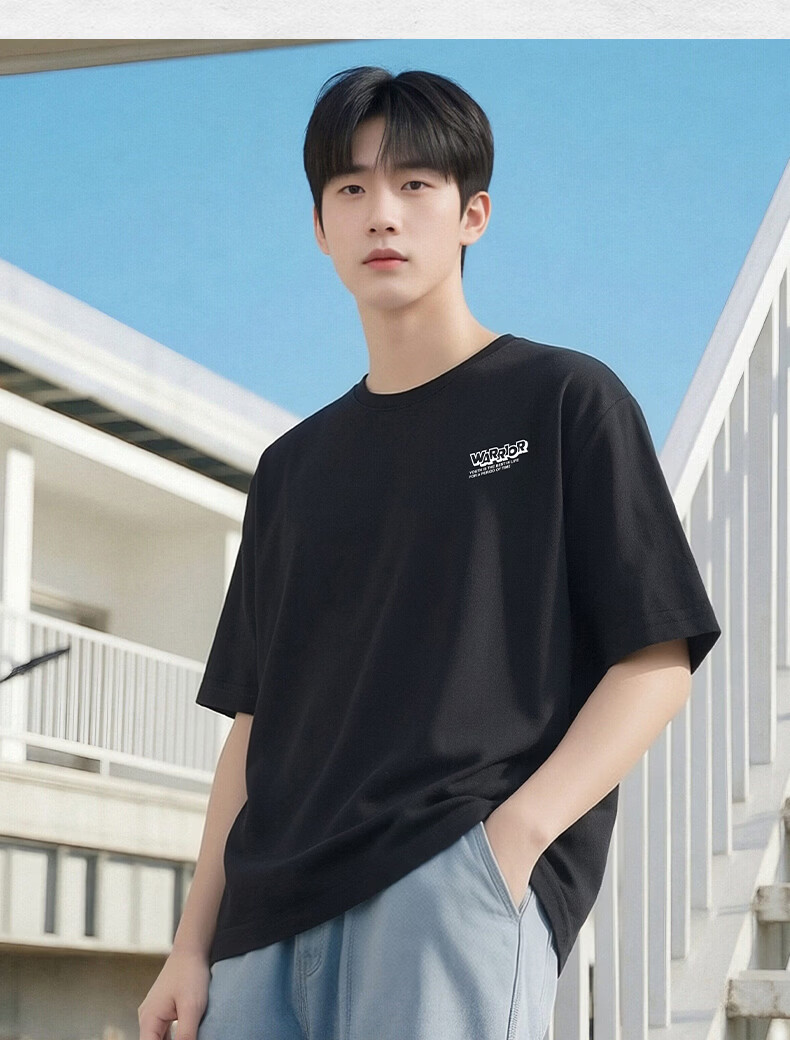 Warrior Pure Cotton Men's Summer Quick-Dry Short Sleeve T-Shirt Running Fitness Crew Neck Loose Casual Breathable Durable Men's Wear 15