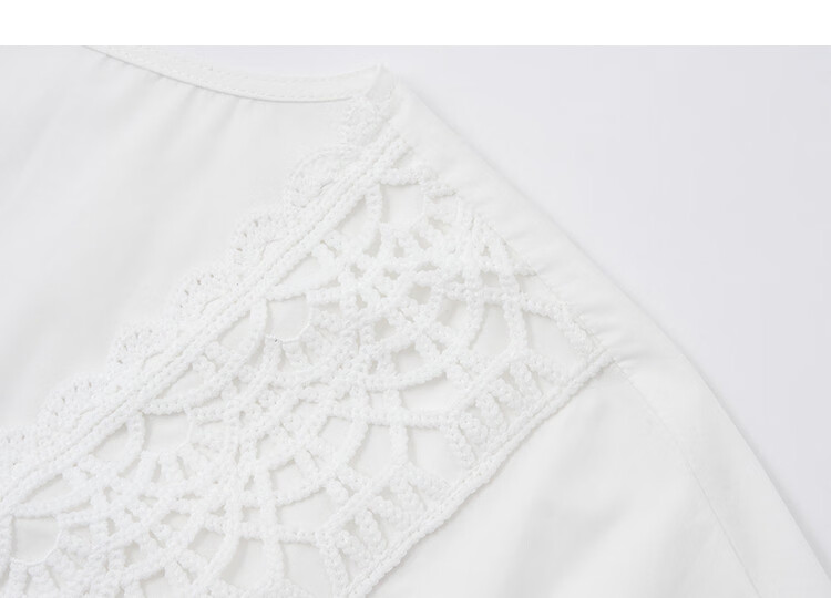 Demana Pure Cotton Breathable Poetic Summer Artistic Fresh Lace Spliced V-Neck Short Sleeve Shirt for Women 14