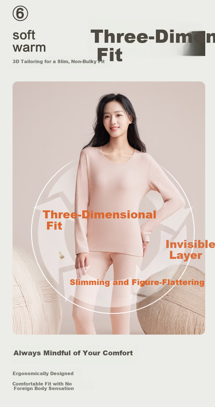 Hodo Home Seamless Thermal Underwear Set for Women Autumn Winter Color-Spun Fleece with Cashmere and Mulberry Silk 6