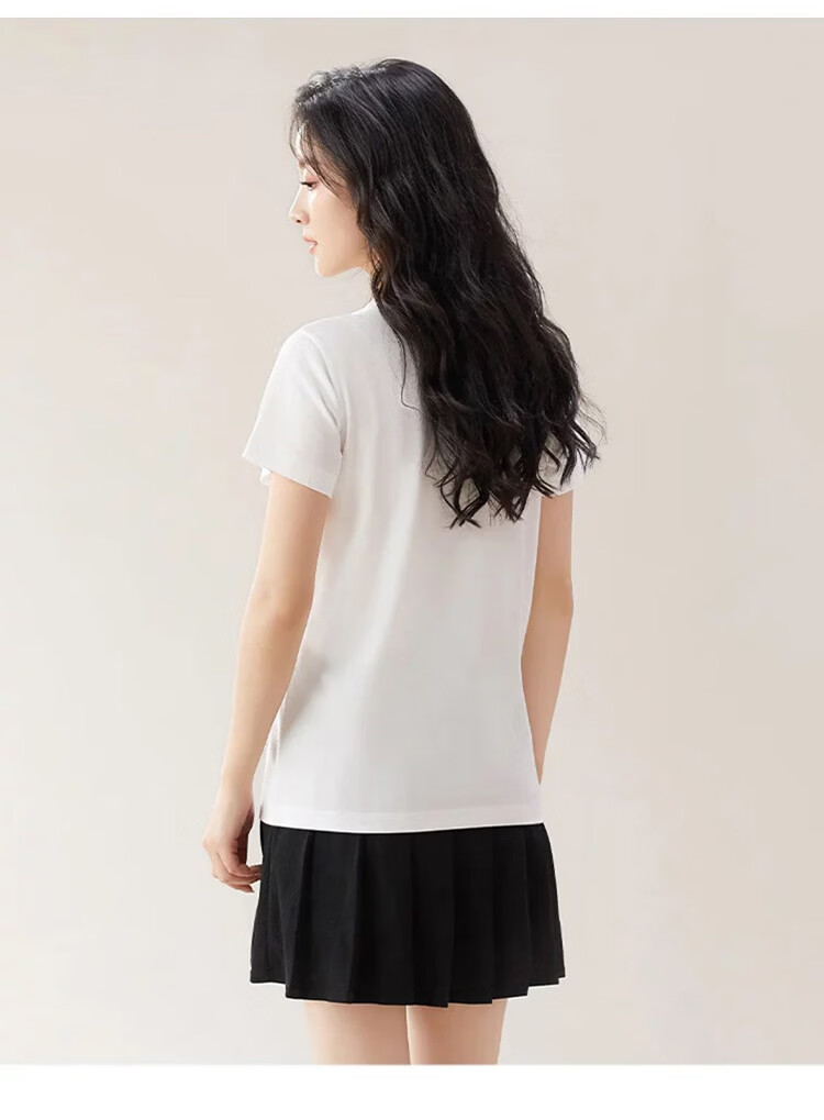 Borui 200g Heavyweight Pure Cotton Crew Neck Basic T-Shirt White Short Sleeve Loose Solid Color Women's Summer Top 17
