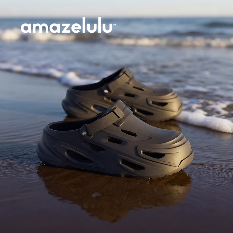 AMAZE-LULU Men's Sport Sandals 2026 Summer New Anti-Slip Thick Sole Beach Shoes Black Size 40-41