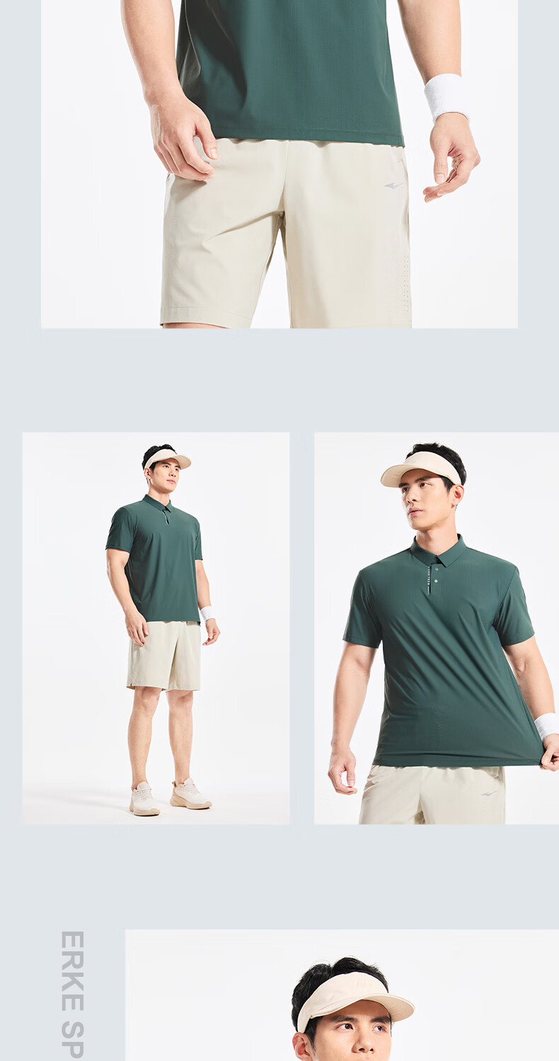 Erke Polo Shirt Summer Collared T-Shirt Sports Outdoor Casual Short Sleeve Ice Cool Lightweight Breathable High Elasticity Light Business Top 12