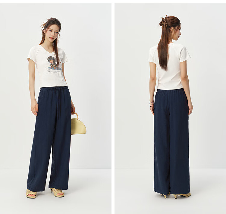 Semir Women's Casual Summer Solid Texture Ruffled Wide-Leg Loose Draped Pants 2026 Wide-Leg Trousers 109326127015B 41