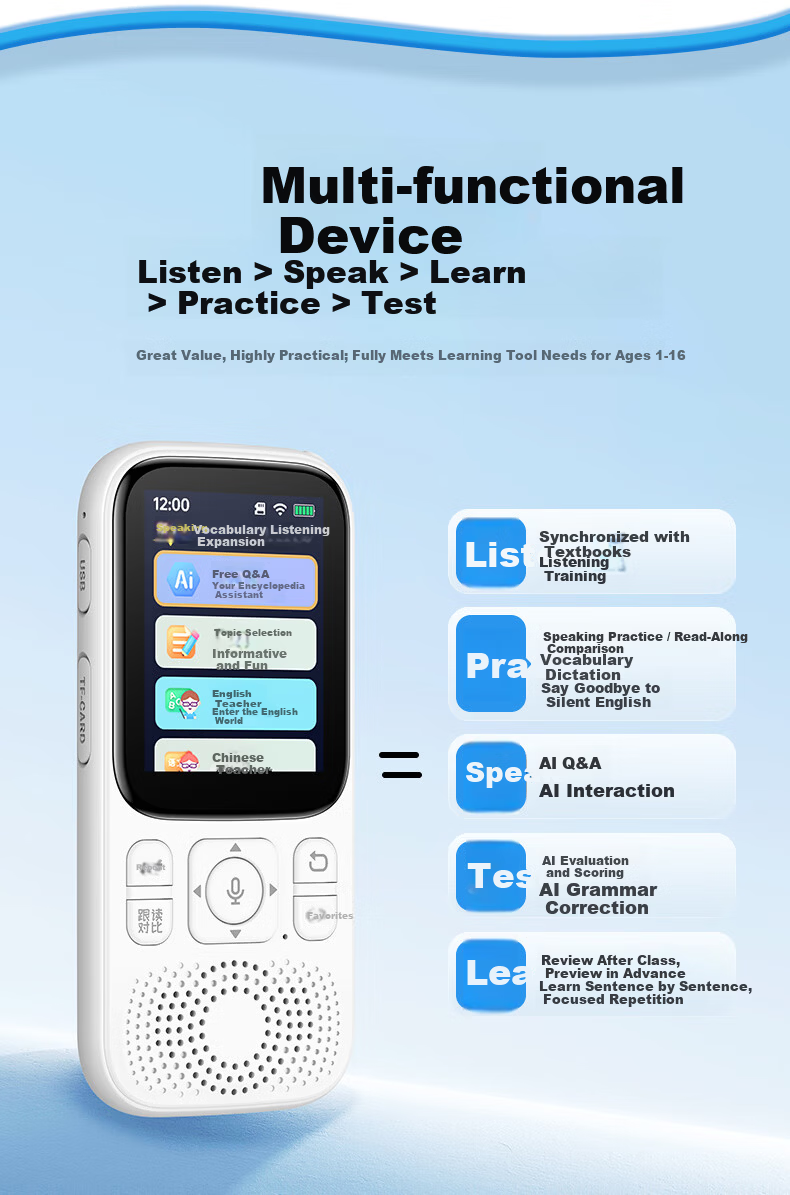 NINTAUS AI Learning Machine Listening Treasure 128GB Repeater Portable Audio Chinese English Study Enhancement Tool Synchronized New Textbook Portable Listening and Reading Device A5pro 5