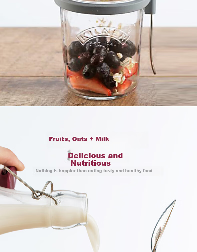 Kilner Overnight Oats Jar Glass Breakfast Cup Milk Cup Sealed Portable Food Grade with Measuring Lid and Spoon 350ml 3