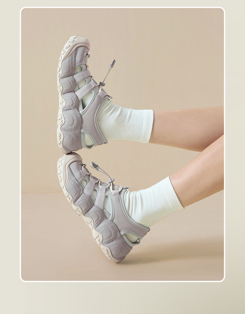 CAMEL Bamboo Stream Cute Hole Shoes Women Panda Collaboration Outdoor Breathable Sports Sandals L26M202035 Beige/Gray 37 23