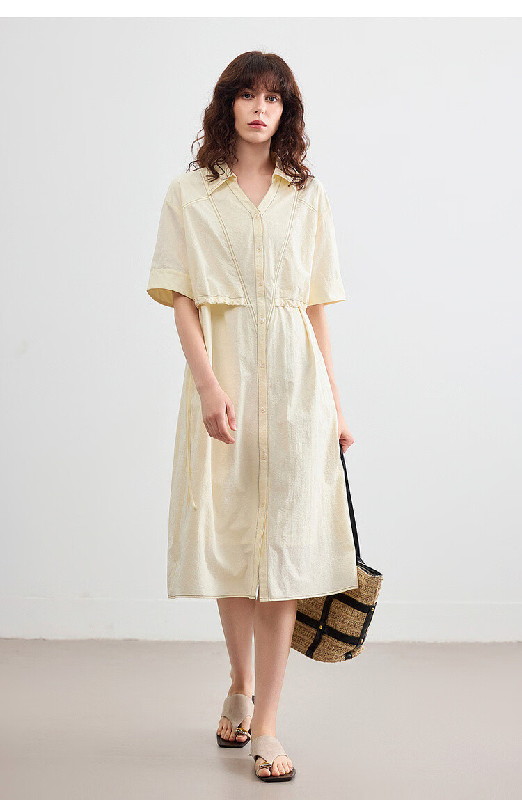 Demana Quick-Dry Sun Protection Series Summer Lightweight Outdoor V-Neck Short Sleeve Loose Casual Mid-Length Dress for Women 15
