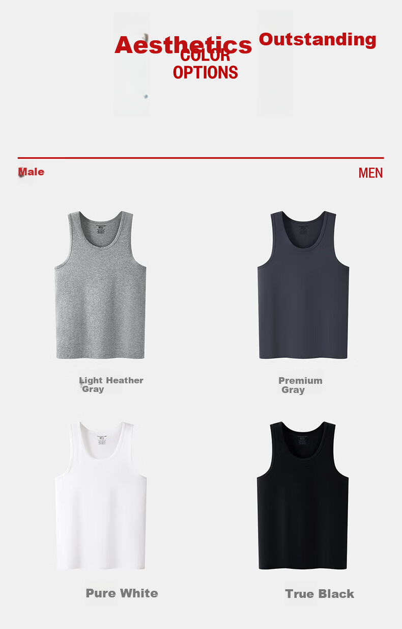 THREEGUN [2-Pack] Men's 3A Antibacterial Anti-Mite Breathable Stretch Cotton Sports Tank Top 15