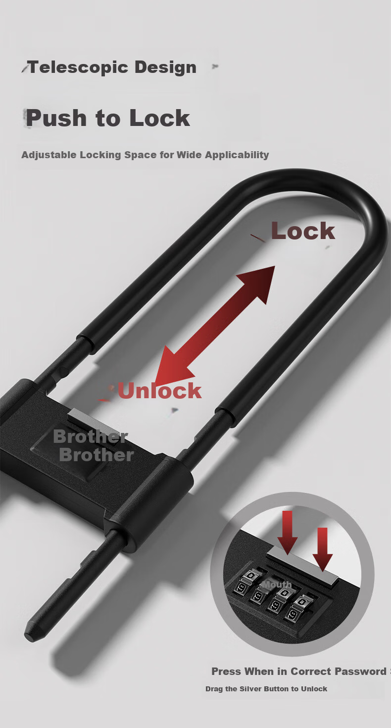 Chugong U-Shaped Combination Lock Glass Door Anti-Cut Anti-Pry Shop Double Door Motorcycle Anti-Theft U-Lock 350mm 2