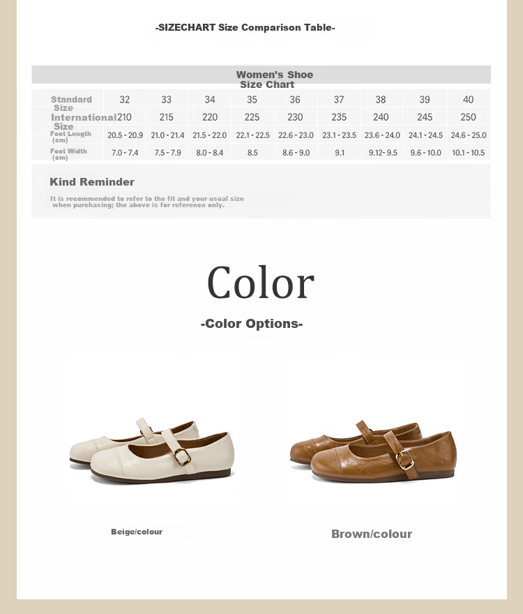 La Chapelle Women's Mary Jane Shoes Casual Versatile French Style Single Buckle Leather Shoes - SLX211 Beige Size 37 4