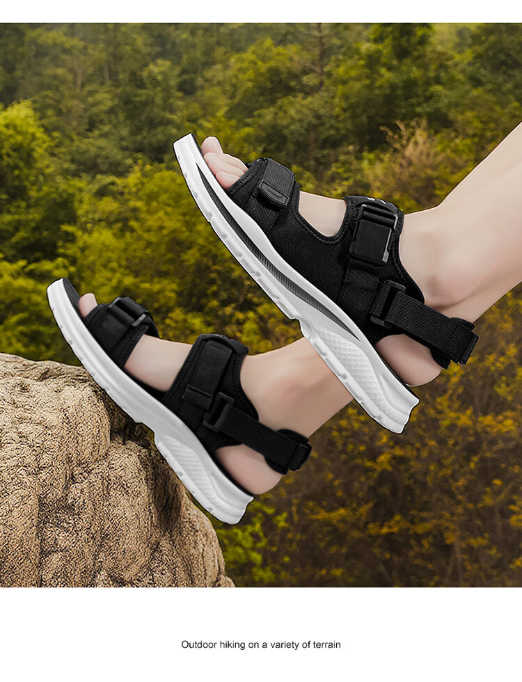 Warrior Men's Sandals 2026 Summer New Breathable Casual Beach Shoes with Velcro Outdoor Slippers Beige Black Size 44 17