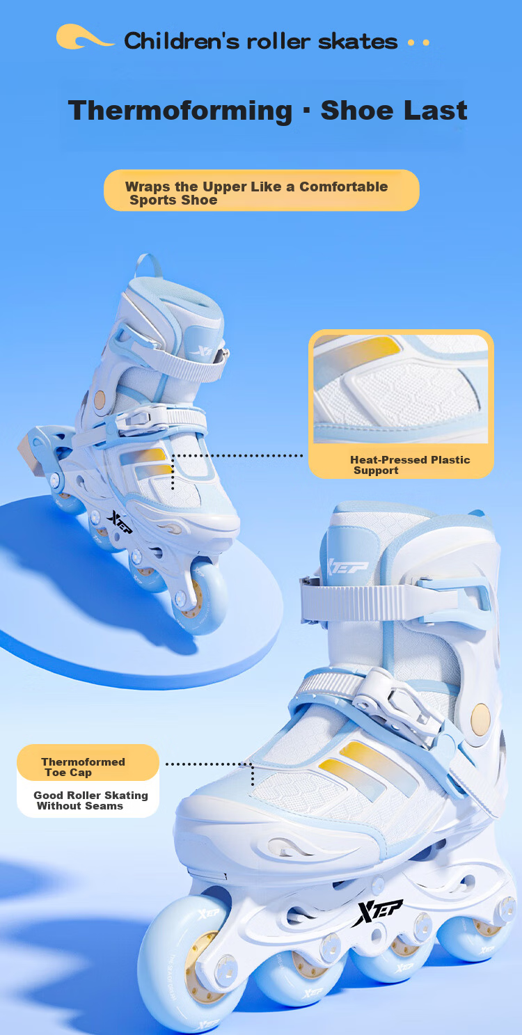 Xtep Kids Roller Skates Boys Girls Beginner Set Integrated Frame Inline Skating Shoes for Primary and Secondary School Courses 2