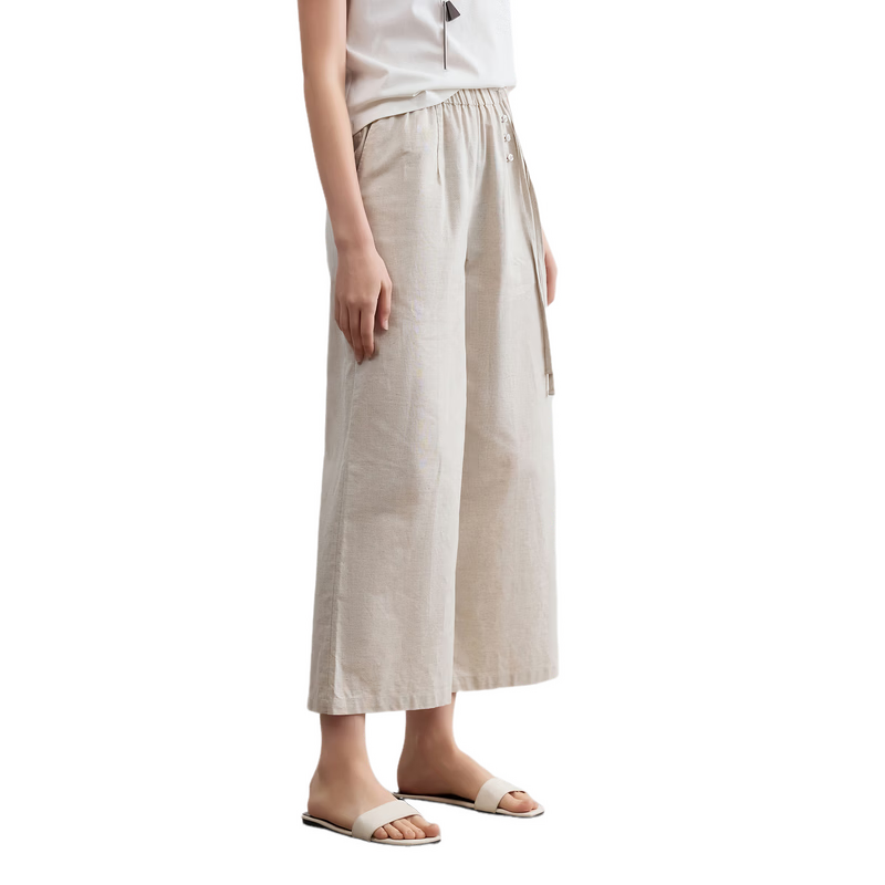 Demana [With Linen Cotton] Summer Vintage Side Tie Nine-Point Straight Loose Slim Petite Women's Casual Pants