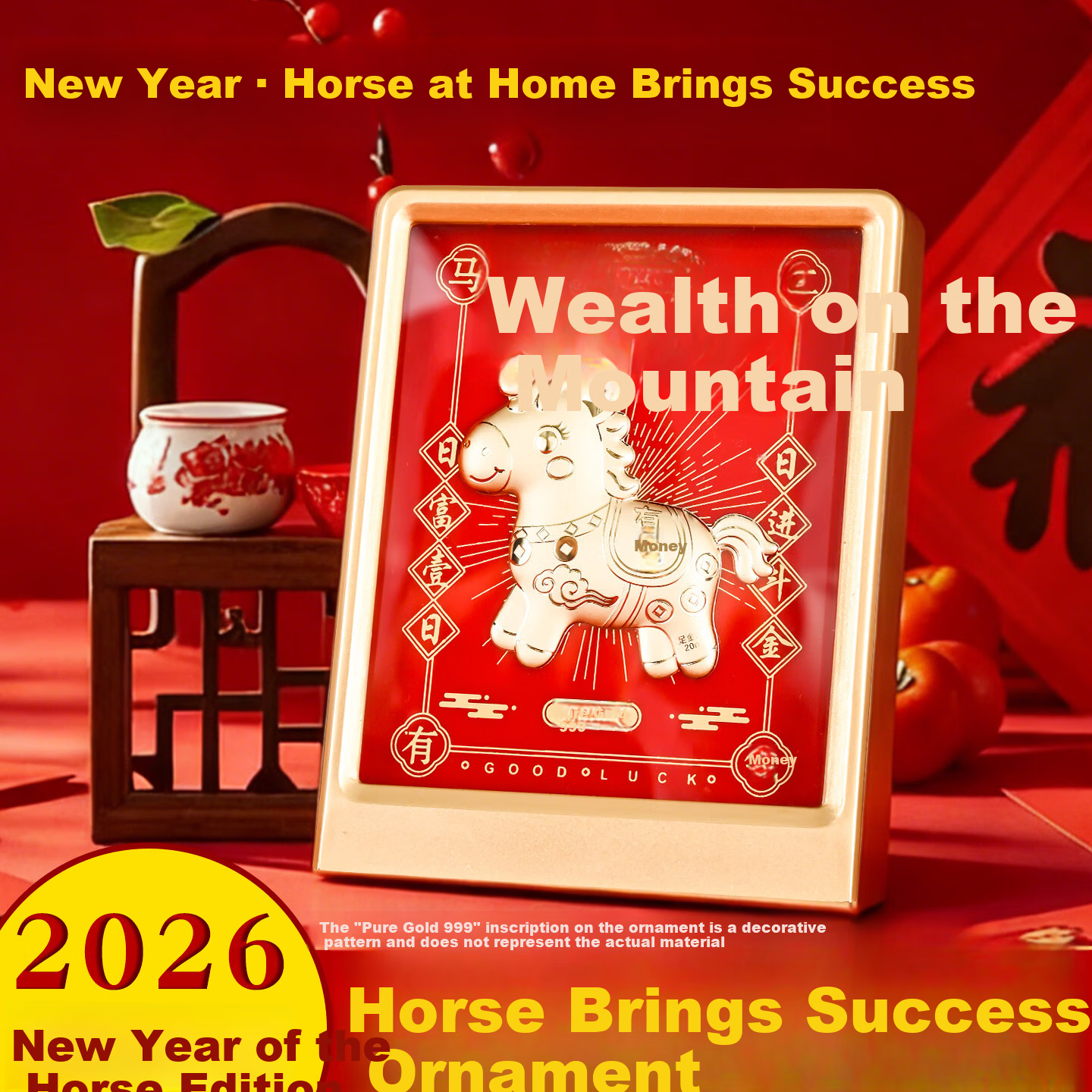 Feng Shui Pavilion 2026 Year of the Horse Gift Money Luck Horse Figurine Zodiac Horse Mascot Office Workplace Annual Meeting New Year Gift