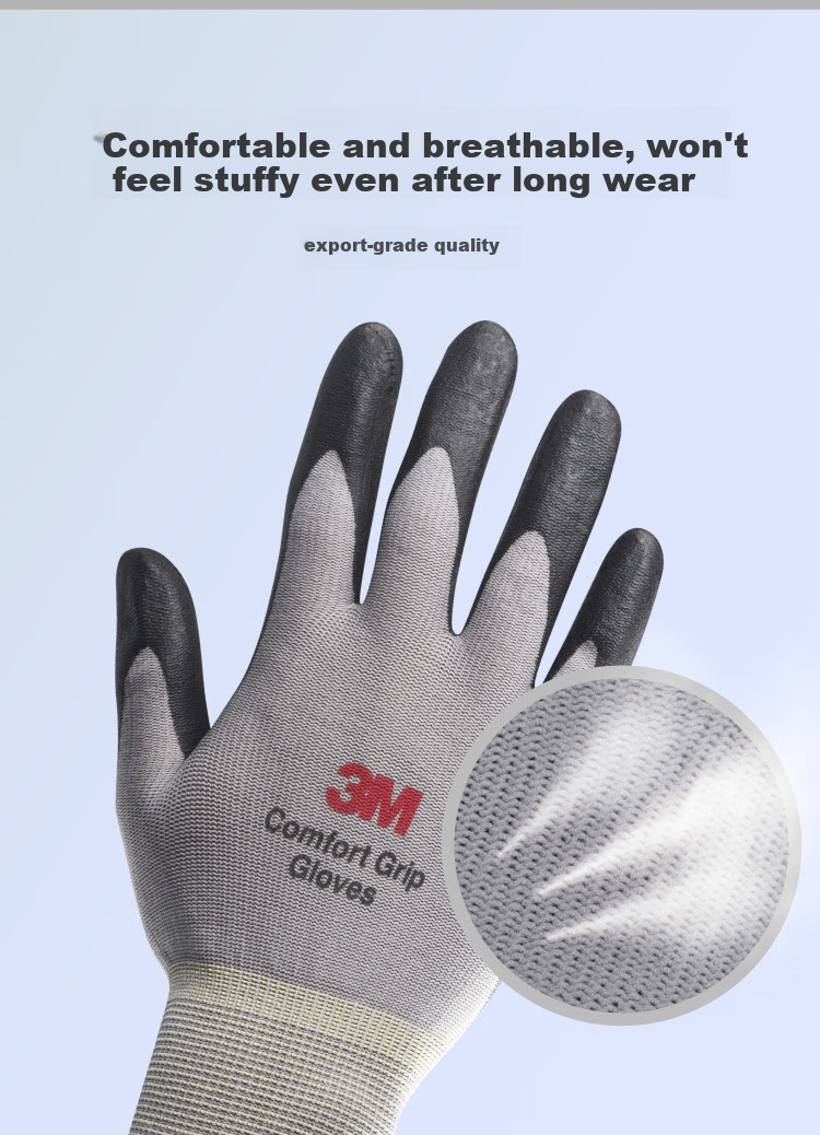 3M Labor Protection Gloves Construction Rubber Wear-Resistant Dipped Anti-Slip Protective Gloves 10 Pairs Gray XL 2