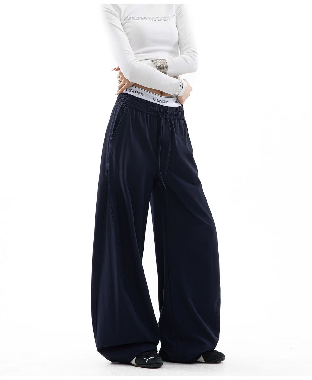 ICH MODE Women's American Style Straight White Pants Summer Loose Popular Cargo Pants Sports Pants Wide Leg Casual Pants Black S 9