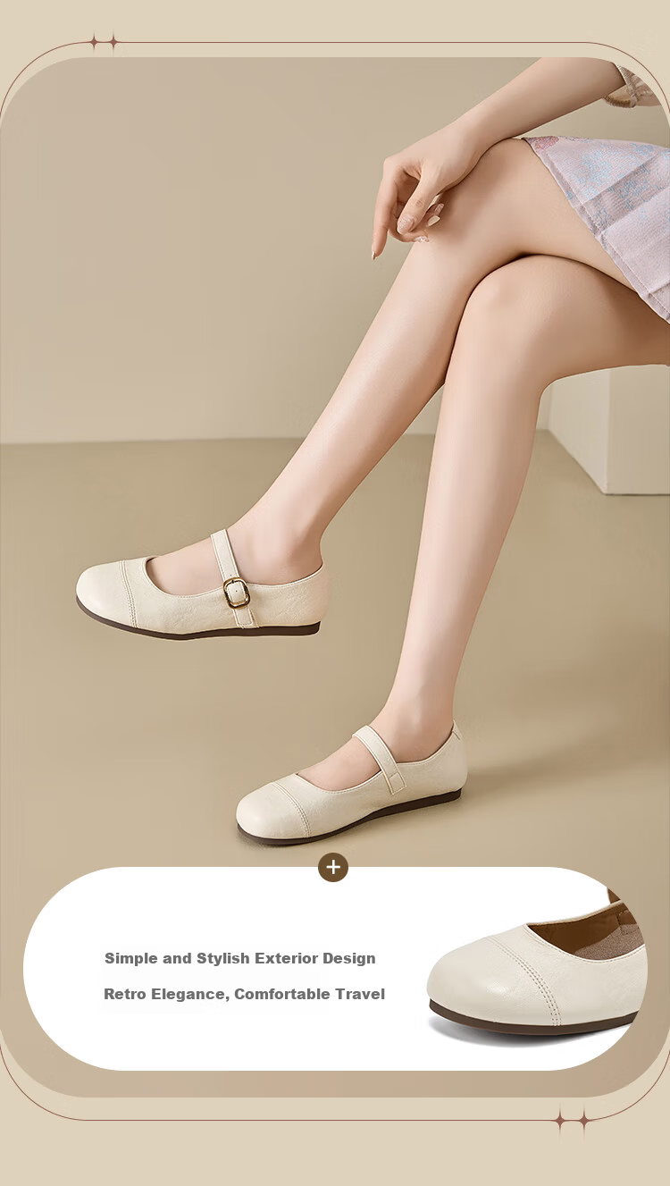 La Chapelle Women's Mary Jane Shoes Casual Versatile French Style Single Buckle Leather Shoes - SLX211 Beige Size 37 5