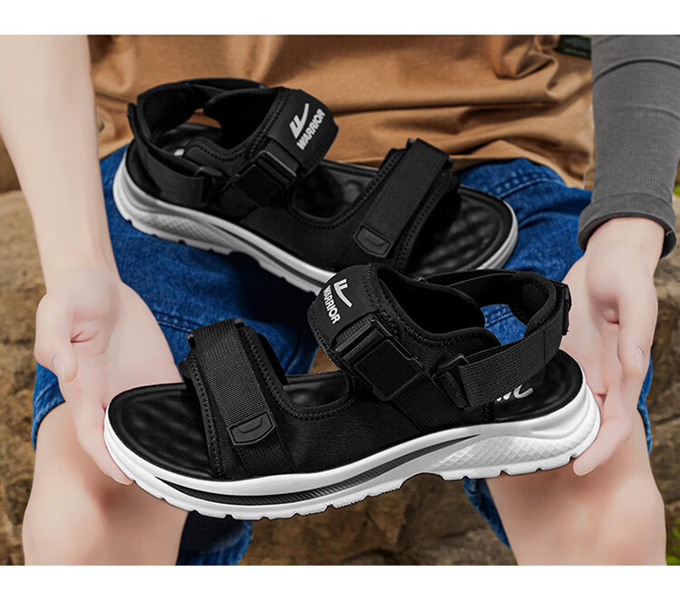 Warrior Men's Sandals 2026 Summer New Breathable Casual Beach Shoes with Velcro Outdoor Slippers Beige Black Size 44 16