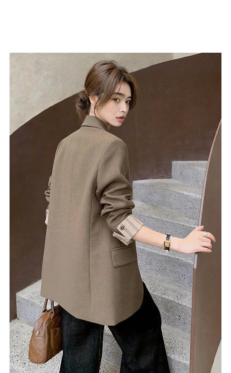 Demana [Legal Lady] Spring Commuter Notch Lapel Striped Color-Block Two-Button Turn-Up Blazer for Women Premium Quality 10