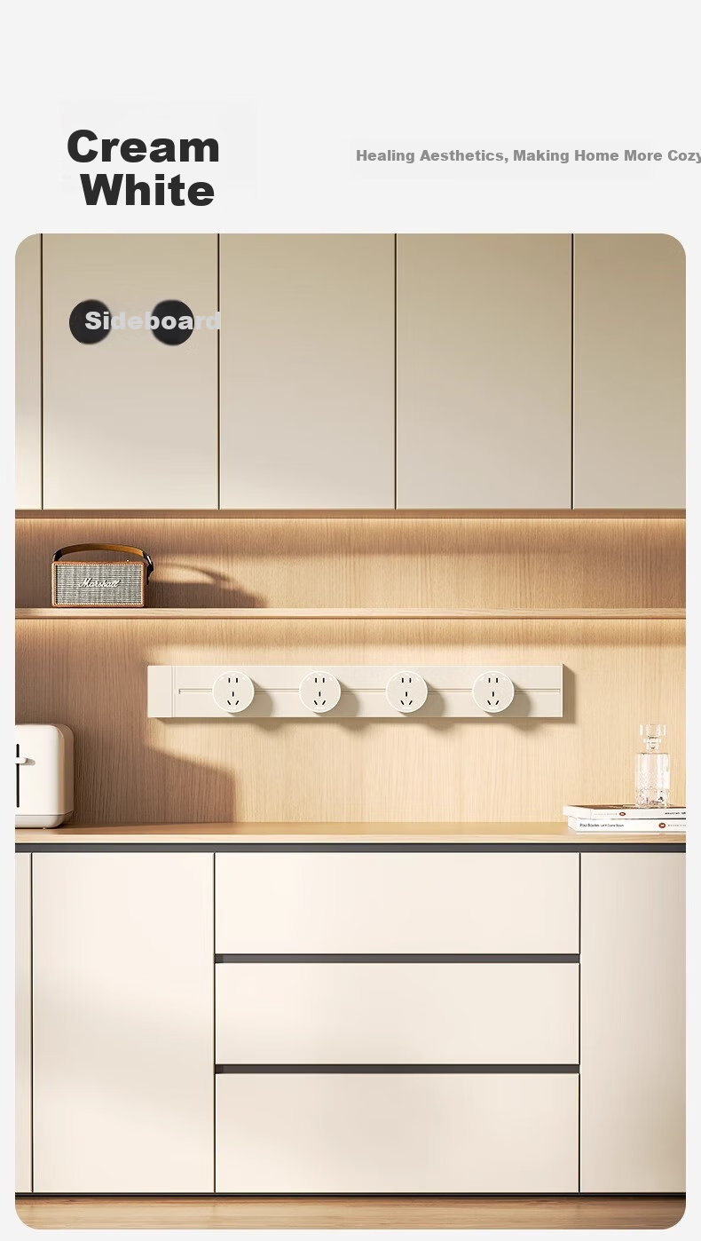 AUX Track Socket Movable Wall Socket No Drilling Wall-Mounted Sliding Track Power Strip Milk White 50CM + 3 Large Aperture Five-Hole Outlets 2