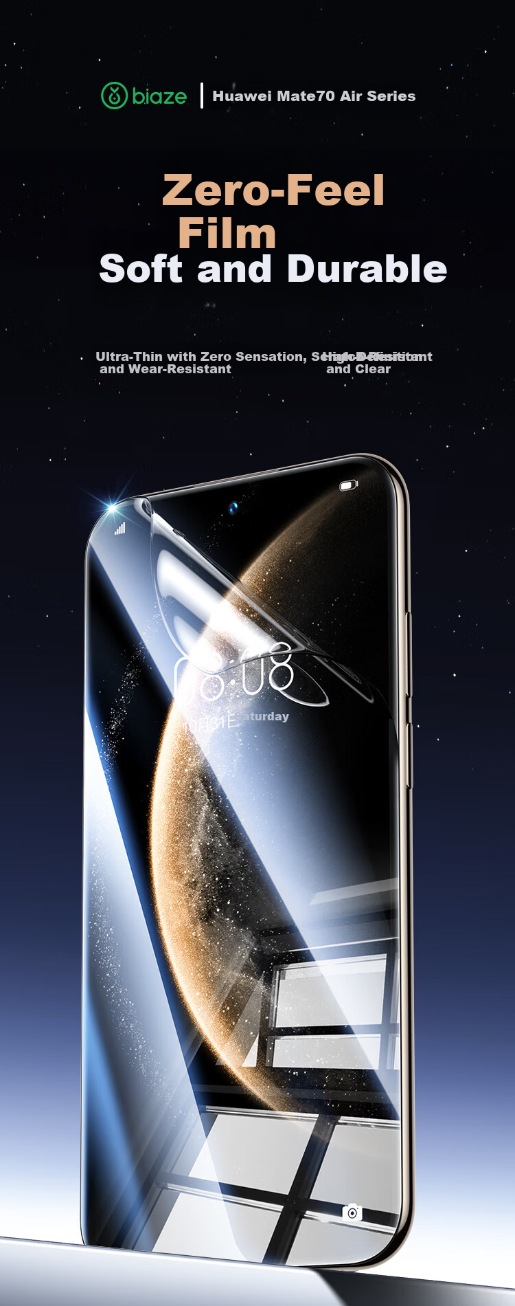 BIAZE [Full Screen Nano 2 Pieces] Hydrogel Film for Huawei Mate70 Air, Mate70Air Phone Screen Protector, High-Definition Full-Screen Non-Tempered Anti-Scratch Protective Soft Film JM1064 1