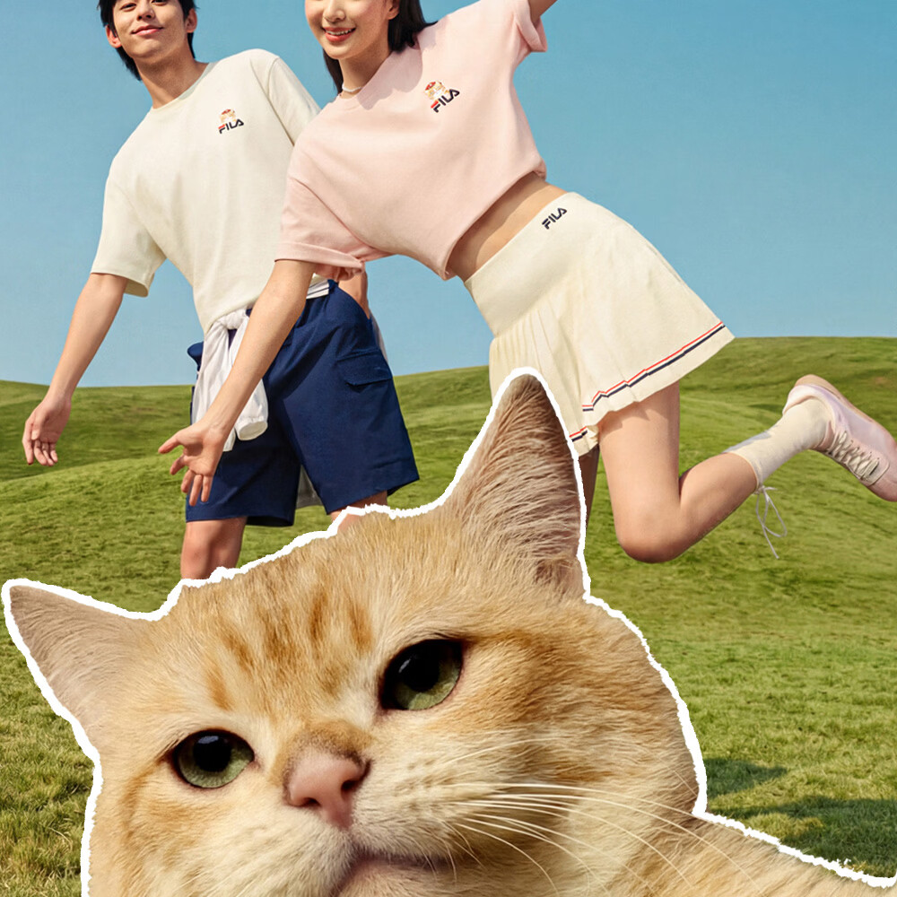 FILA Official 2026 Summer Couple Short Sleeve T-Shirt Casual Loose Fit Cotton Cat Knit Tee 17