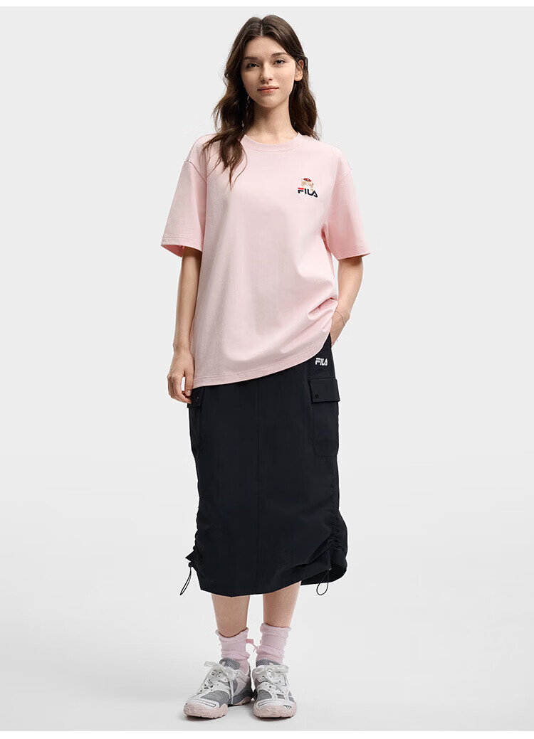 FILA Official 2026 Summer Couple Short Sleeve T-Shirt Casual Loose Fit Cotton Cat Knit Tee 79
