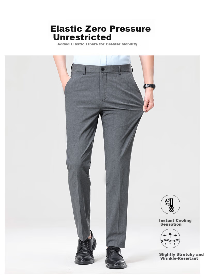 ROMON Tencel Men's Wrinkle-Resistant Non-Iron Business Dress Pants Casual Elastic Straight-Leg Trousers for Dad 3