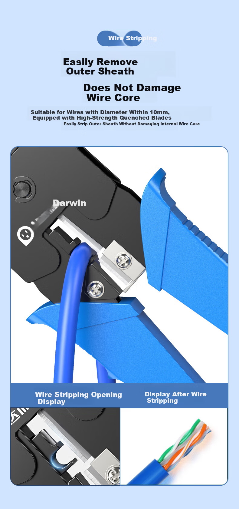DOREWIN Cat7 Cat8 Network Cable Crimping Tool Set, V-shaped Clip RJ45 Punch Down Crimper for 5/6/7/8 Category Ethernet Connectors 4