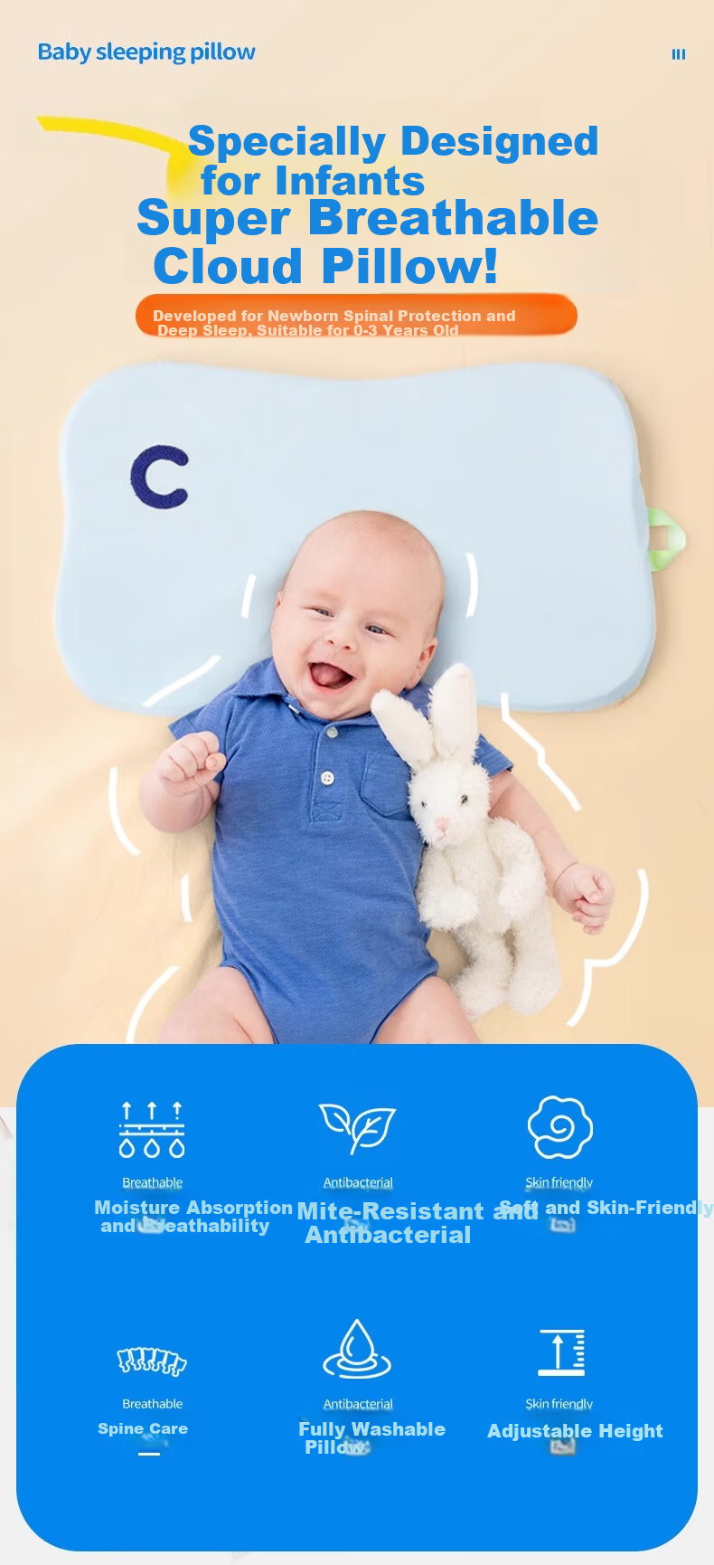 CORY Baby Pillow Cloud Piece Pillow Newborn 0-6 Months to 3 Years Moisture-Absorbing Breathable Washable Spine Support Pillow 1