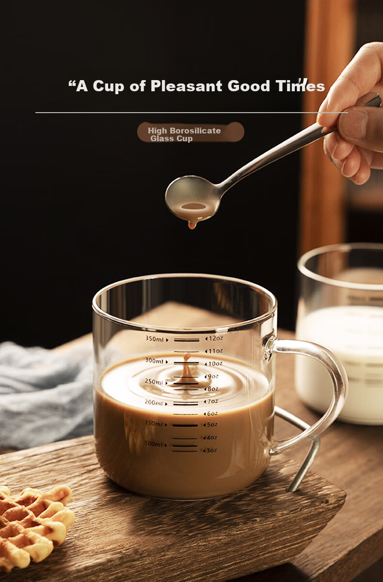 Newair High Borosilicate Glass Cup Heat-Resistant Milk Coffee Measuring Cup with Lid for Home and Office 1