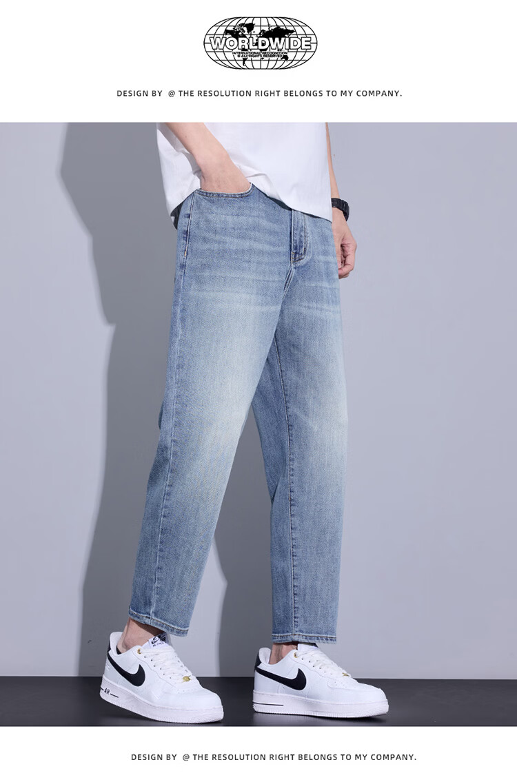 TUCANO Men's Summer Fashion Casual Loose Straight-Leg Cropped Jeans Retro Blue 32 14