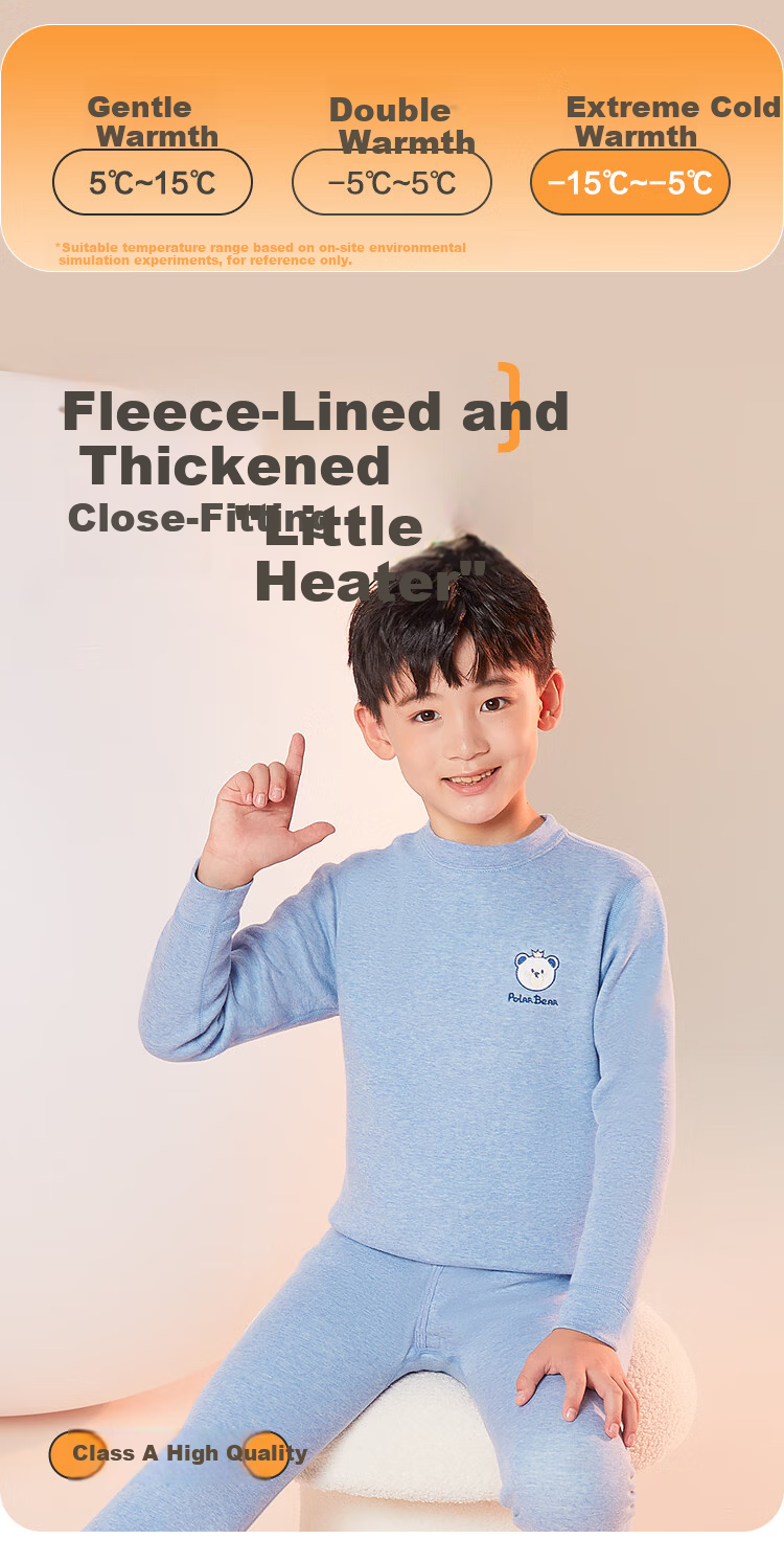 Hodohome Children's Thermal Underwear, Boys' Class A Fleece-Lined Thickened Color-Spun Seamless Cartoon Autumn Top And Pants Set 301, Size 120 2