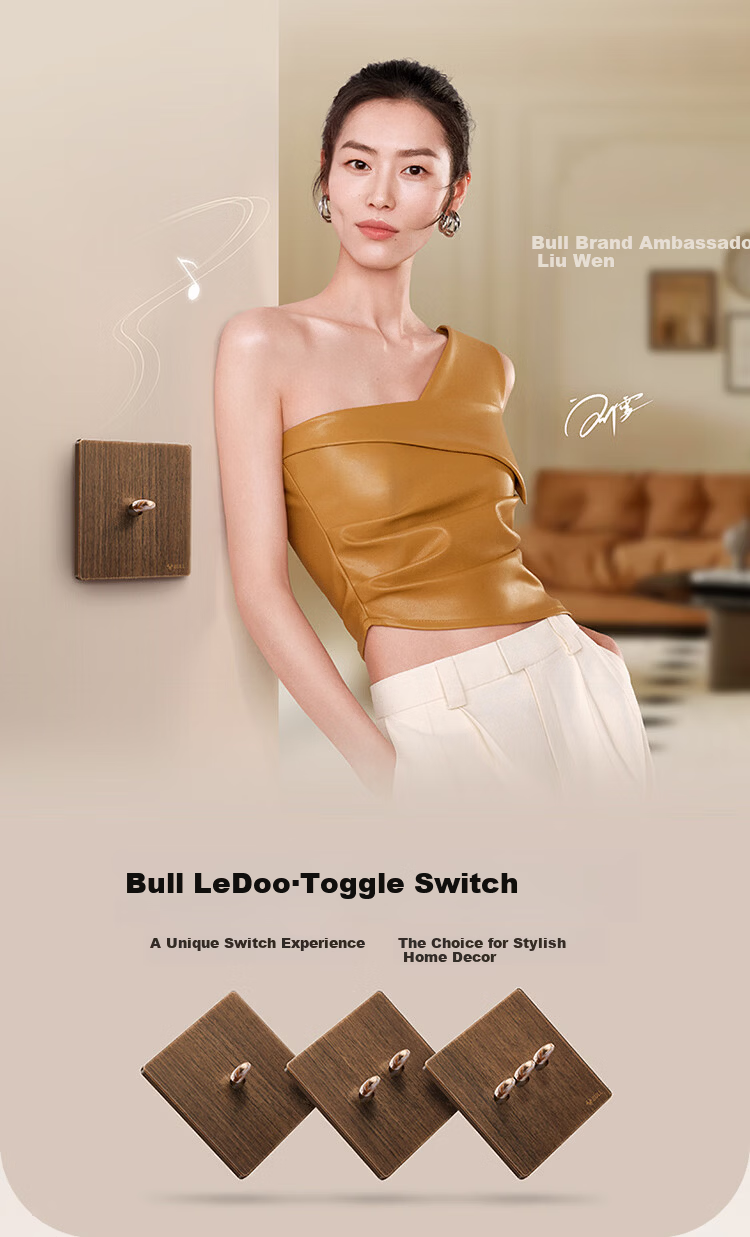BULL Vintage Switch Socket Acrylic Ultra-thin Panel Five-hole 10A+16A G70Z227 Walnut Color 1
