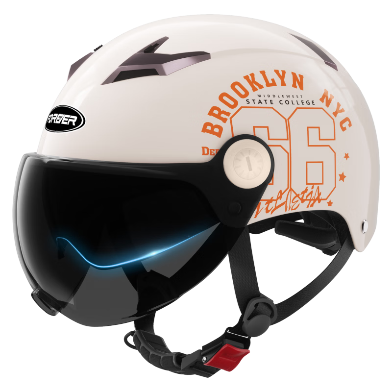 FOREVER 3C Certified Electric Vehicle Helmet, Summer Breathable, for Men And Women, Motorcycle A-Class Half Helmet, All-Season Universal Safety Helmet, 013 Khaki White [Sun Protection Short Visor + Sun Protection Inner Visor]