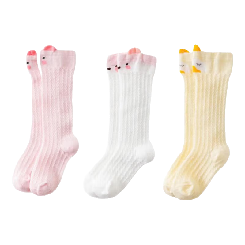 9i9 Baby Socks Summer Thin Long Tube Socks Newborn Mesh Anti-Mosquito Combed Cotton Socks Loose Cuff 3 Pairs Pink 1-3 Years