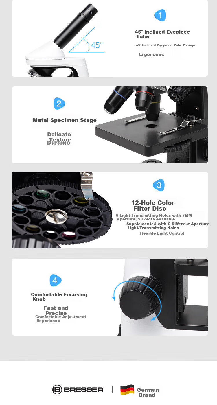 Bresser Microscope Children's Biological Experiment Stereoscopic Optical Set 2000x HD Magnification 12