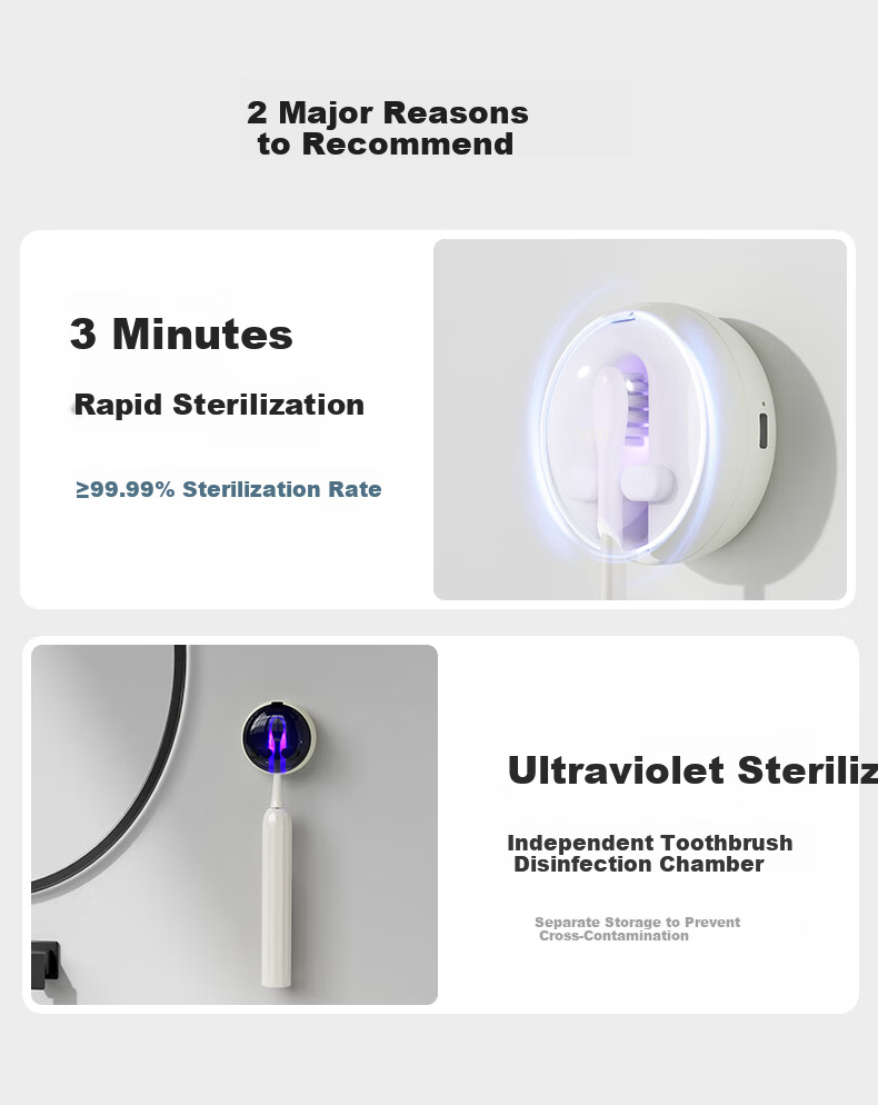 ApiYoo AiYou Disinfection Rack Electric Toothbrush Pink 1pc Mini Wall-Mounted Storage Rack Smart UV Sterilization Chamber 99% Electric Toothbrush Compatible 4