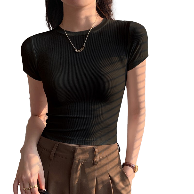 Herbal Original Color Short Sleeve T-Shirt Women Pure Cotton Base Shirt Summer 2026 New Slim Fit Solid Color Top T-Shirt Round Neck Simple Comfortable